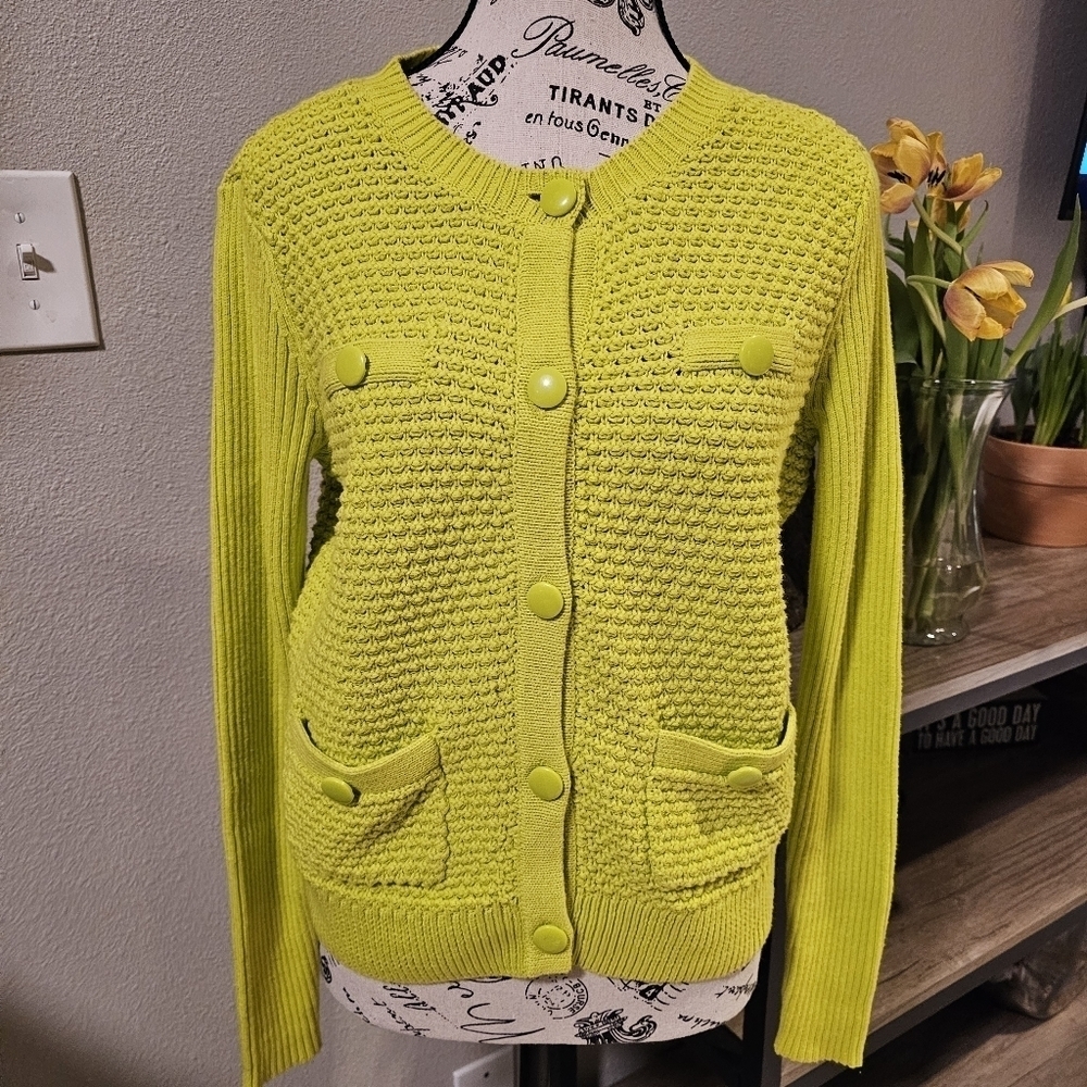 CABI Women’s Neon Lime Citron Button Down Loren Cardigan Sz S